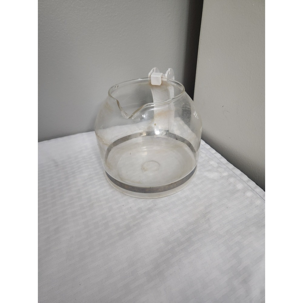 Replacement 12 Cup Glass Coffee Carafe White Handle Silver Band Clear Pot